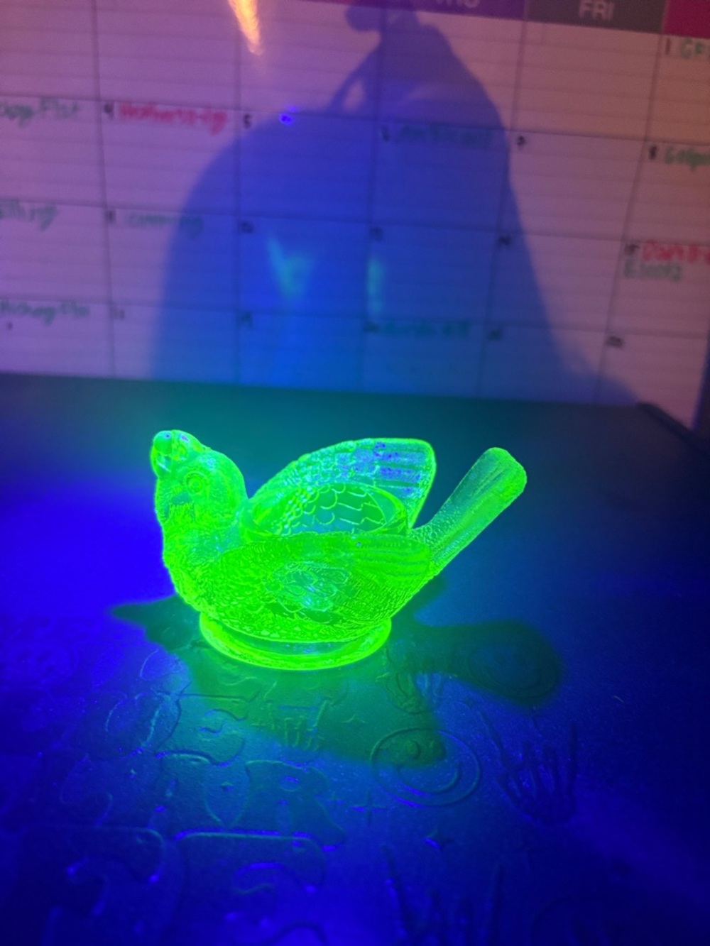 Neon Green Uranium Glass Bird Figurine - Decorative Pet Bird Accent